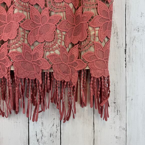 Alice + Olivia Dusty Rose Waverly Crochet Strappy Tank Top Floral Fringe Size 0 - Picture 4 of 13